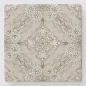 モダンヴィンテージパリファッションエレガントグレーベージュ ストーンコースター (正面)