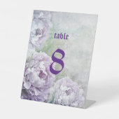 モダンヴィンテージパープル結婚フローラのテーブル番号 台座サイン (正面)
