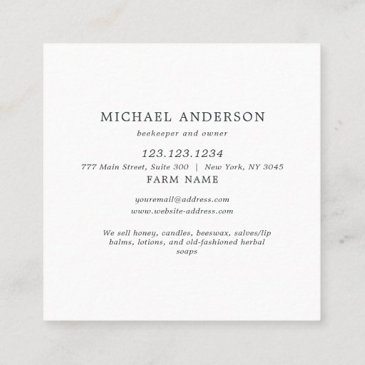 モダンヴィンテージビーシンプルチニーベルフラワーカートン スクエア名刺 (裏面)