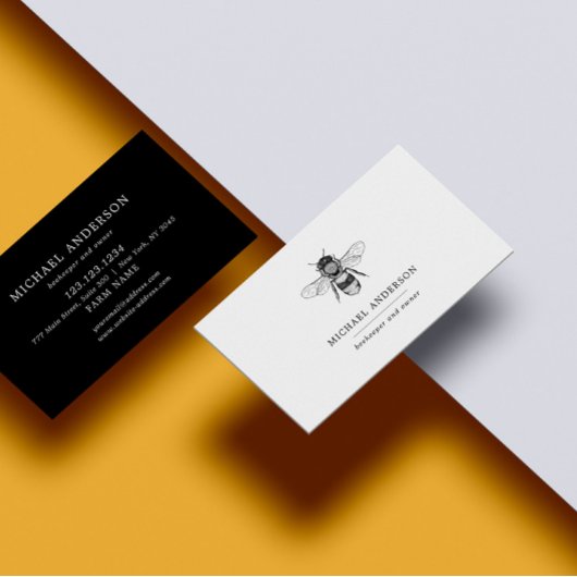 モダンヴィンテージビーシンプルハニー白黒ブシン 名刺