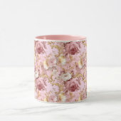 モダンヴィンテージピンクと金ゴールド水色フローラ ガーリー マグカップ (中央)
