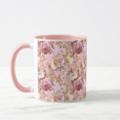 モダンヴィンテージピンクと金ゴールド水色フローラ ガーリー マグカップ (左)