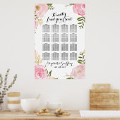 モダンヴィンテージピンクのフローラ結婚の座席表 ポスター (キッチン)