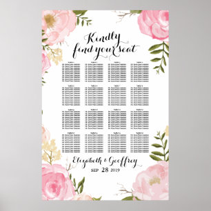 モダンヴィンテージピンクのフローラ結婚の座席表 ポスター