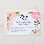モダンヴィンテージピンクフローラのオ結婚ンラインRSVP 出欠カード (正面/裏面)