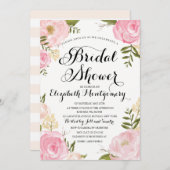 モダンヴィンテージピンクフローラブライダルシャワー 招待状 (正面/裏面)