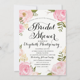 モダンヴィンテージピンクフローラブライダルシャワー 招待状