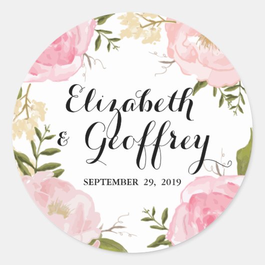 モダンヴィンテージピンクフローラ結婚のカスタム好意 ラウンドシール (正面)