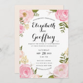 モダンヴィンテージピンクフローラ結婚式招待状 招待状 (正面/裏面)