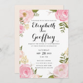 モダンヴィンテージピンクフローラ結婚式招待状 招待状 (正面/裏面)