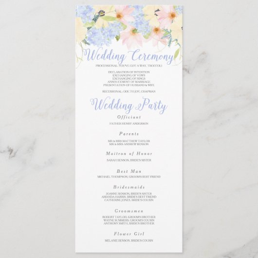 モダンヴィンテージピンクフローラ結婚式 プログラムカード プログラム (正面)