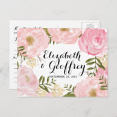 モダンヴィンテージピンクフローラ結婚式RSVPカード インビテーションポストカード (正面/裏面)