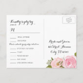 モダンヴィンテージピンクフローラ結婚式RSVPカード インビテーションポストカード (裏面)