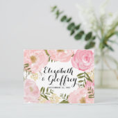 モダンヴィンテージピンクフローラ結婚式RSVPカード インビテーションポストカード (スタンド正面)