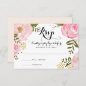 モダンヴィンテージピンクフローラ結婚式RSVPカード 出欠カード (正面/裏面)