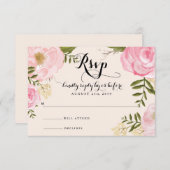 モダンヴィンテージピンクフローラ結婚式RSVPカード 出欠カード (正面/裏面)