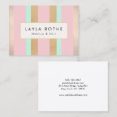 モダンヴィンテージピンク、バラ金ゴールドストライプサロン 名刺 (正面/裏面)