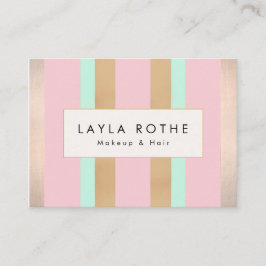 モダンヴィンテージピンク、バラ金ゴールドストライプサロン 名刺