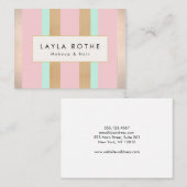 モダンヴィンテージピンク、バラ金ゴールドストライプサロン 名刺 (正面/裏面)