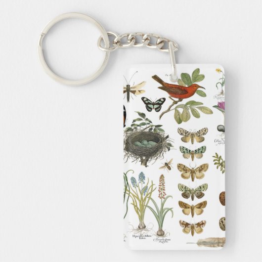 モダンヴィンテージフランスのの植物性の鳥花 キーホルダー (正面)