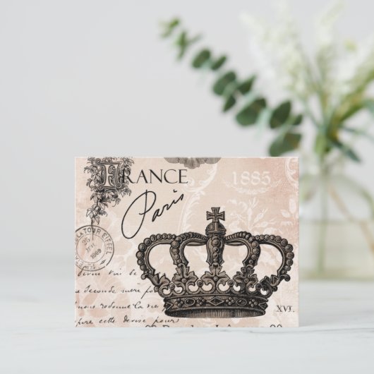モダンヴィンテージフランスのの粗末なシックな王冠 ポストカード (スタンド正面)