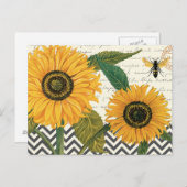 モダンヴィンテージフランスのひまわり ポストカード (正面/裏面)