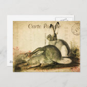 モダンヴィンテージフランスのウサギ丁合はがき ポストカード (正面/裏面)