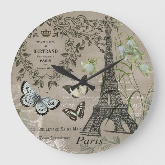 モダンヴィンテージフランスのエッフェルタワーガーデン時計 ラージ壁時計 (正面)
