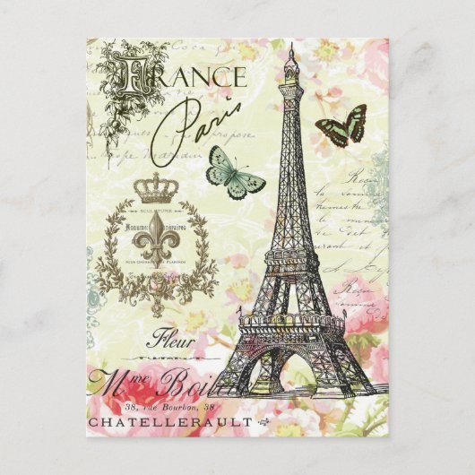 モダンヴィンテージフランスのエッフェル塔 ポストカード (正面)