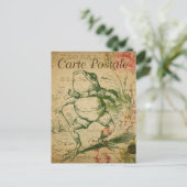 モダンヴィンテージフランスのカエルのコラージュはがき ポストカード (スタンド正面)