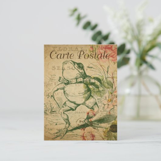 モダンヴィンテージフランスのカエルのコラージュはがき ポストカード (スタンド正面)