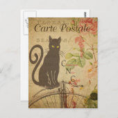 モダンヴィンテージフランスのキャットコラージュはがき ポストカード (正面/裏面)