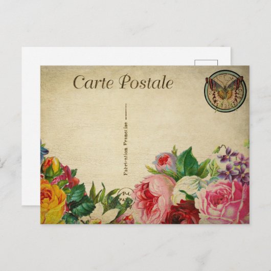 モダンヴィンテージフランスのコラージアートバタフライポストカ ポストカード (正面/裏面)