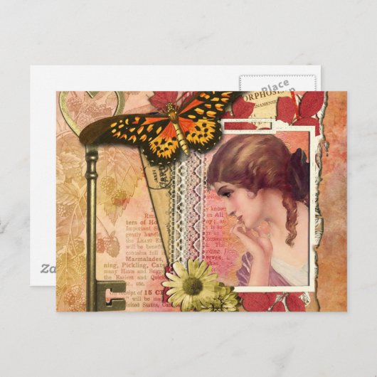 モダンヴィンテージフランスのコラージュはがき ポストカード (正面/裏面)