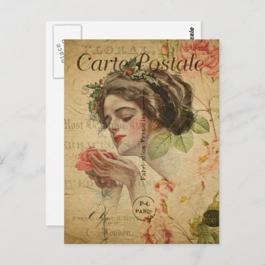 モダンヴィンテージフランスのコラージュはがき ポストカード (正面/裏面)