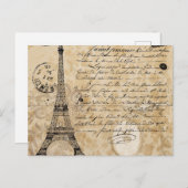 モダンヴィンテージフランスのコラージュエッフェルタワー  ポストカード (正面/裏面)