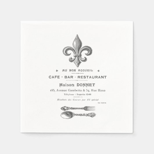 モダンヴィンテージフランスのビストロ スタンダードカクテルナプキン (正面)