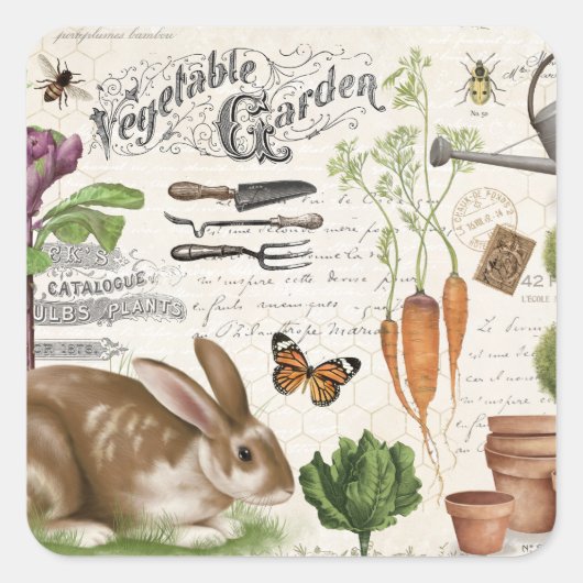 モダンヴィンテージフランスのファームハウスガーデンラビット スクエアシール (正面)