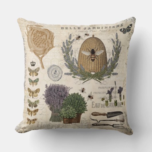 モダンヴィンテージフランスのファームハウスビー クッション (正面)