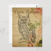 モダンヴィンテージフランスのフクロウ丁合はがき ポストカード (正面/裏面)