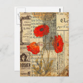 モダンヴィンテージフランスのポピー花コラージュ ポストカード (正面/裏面)