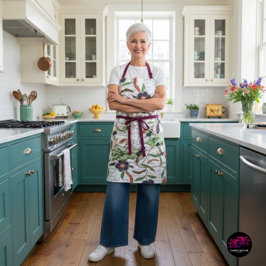 モダンヴィンテージフランスのミツバチと花 エプロン