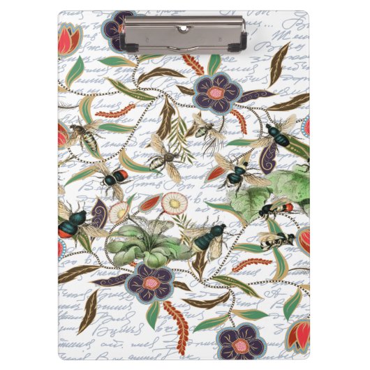 モダンヴィンテージフランスのミツバチと花 クリップボード (正面)
