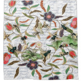 モダンヴィンテージフランスのミツバチと花 シャワーカーテン (正面)