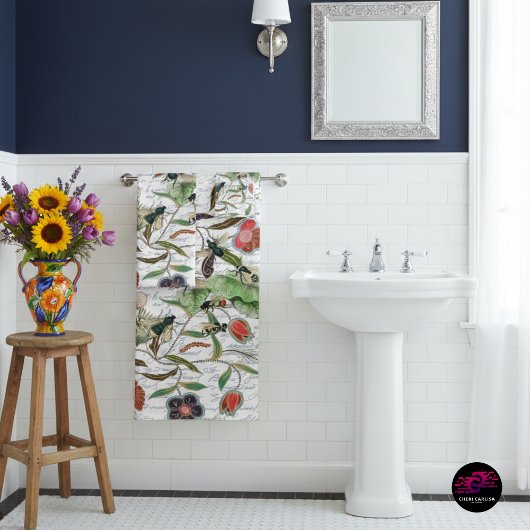 モダンヴィンテージフランスのミツバチと花 バスタオルセット