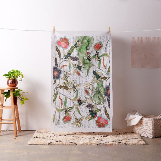 モダンヴィンテージフランスのミツバチと花 ファブリック (インサイチュ)