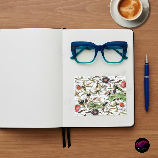 モダンヴィンテージフランスのミツバチと花 ポストカード