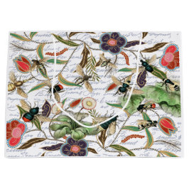 モダンヴィンテージフランスのミツバチと花 ラージペーパーバッグ