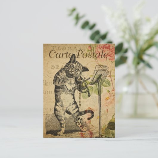モダンヴィンテージフランスの猫のコラージュはがき ポストカード (スタンド正面)