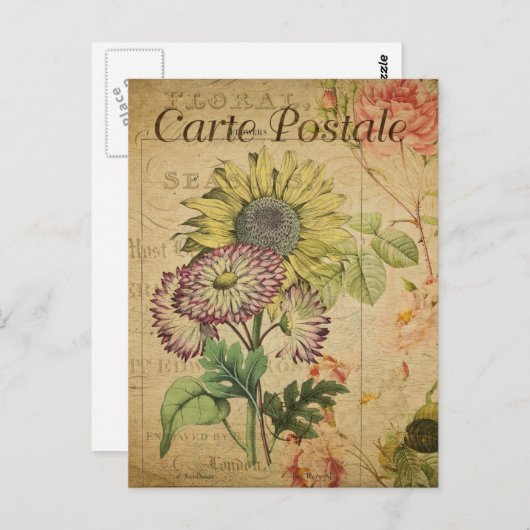 モダンヴィンテージフランスの花丁合はがき ポストカード (正面/裏面)